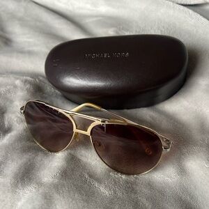 Michael Kors Vintage Gold Frame Aviator Sunglasses with Brown Lenses
